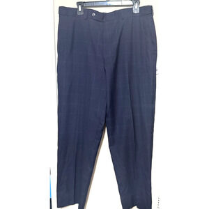 LANDS END Wool Dress Pants Men's 36x30 Navy Blue Window pane check stretch waist